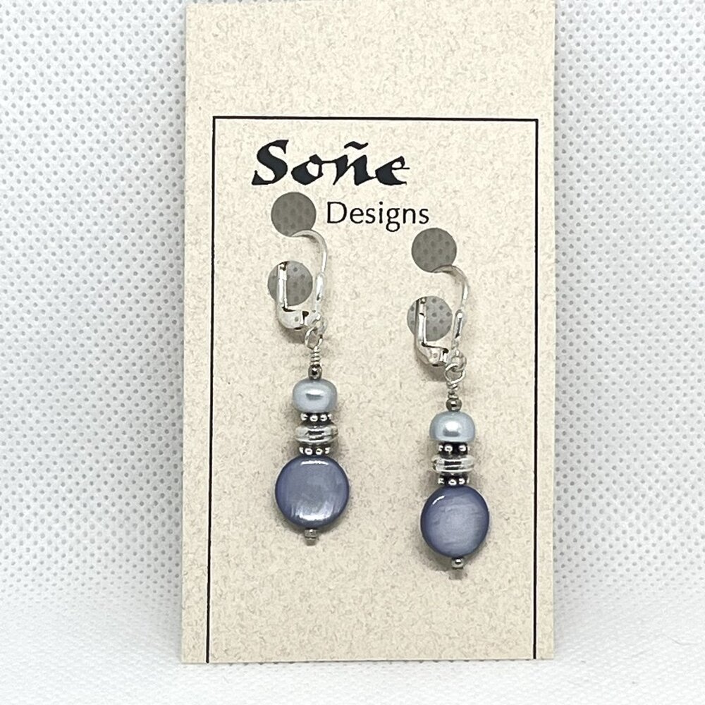 Freshwater Blue Coin Pearl and Sterling Silver Earrings